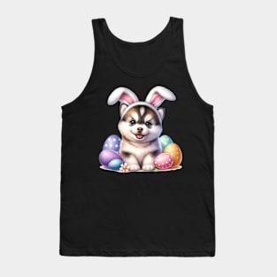 Puppy Siberian Husky Bunny Ears Easter Eggs Happy Easter Day Tank Top